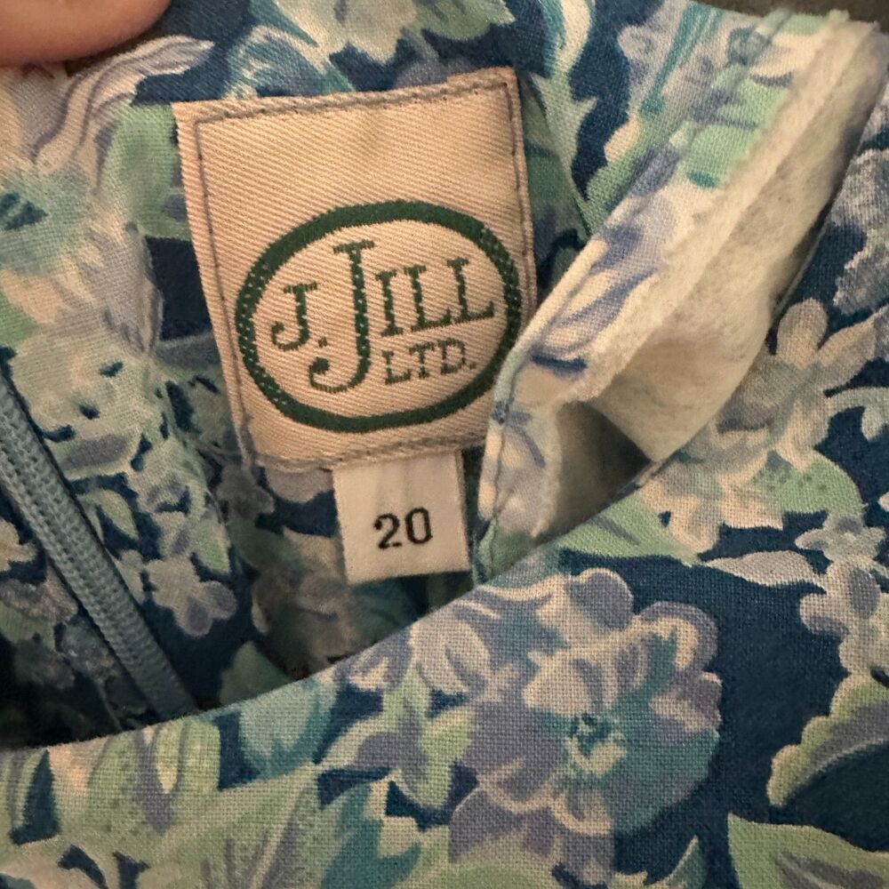 J. Jill Vintage 90's Blue Floral High Neck Belted Cottagecore Maxi Dress Size 20 - Picture 7 of 7